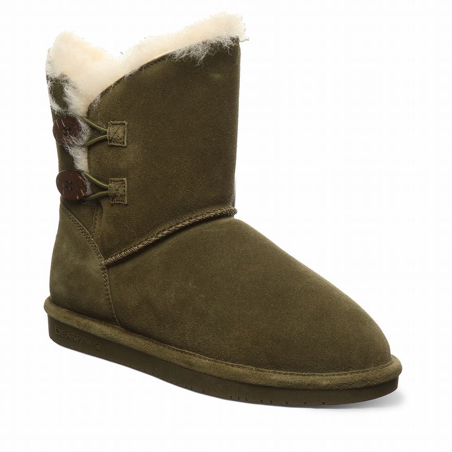 Bearpaw Rosaline Snow Boots UK - Women's Boots Dark Olive ||MBSOAL-962||